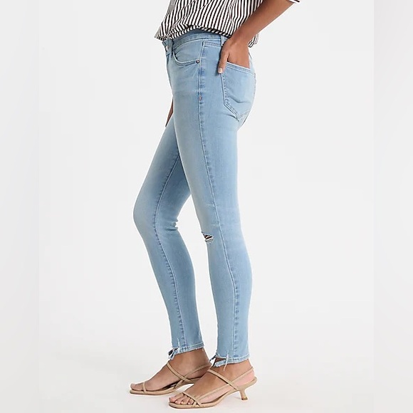 Express Mid Rise Light Wash FlexX Ripped Skinny Jeans Size S Regular - Picture 3 of 11